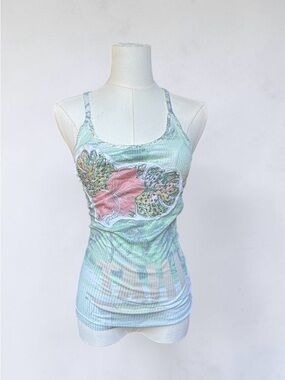 Floral Print Mint Green Sleeveless Tank Top